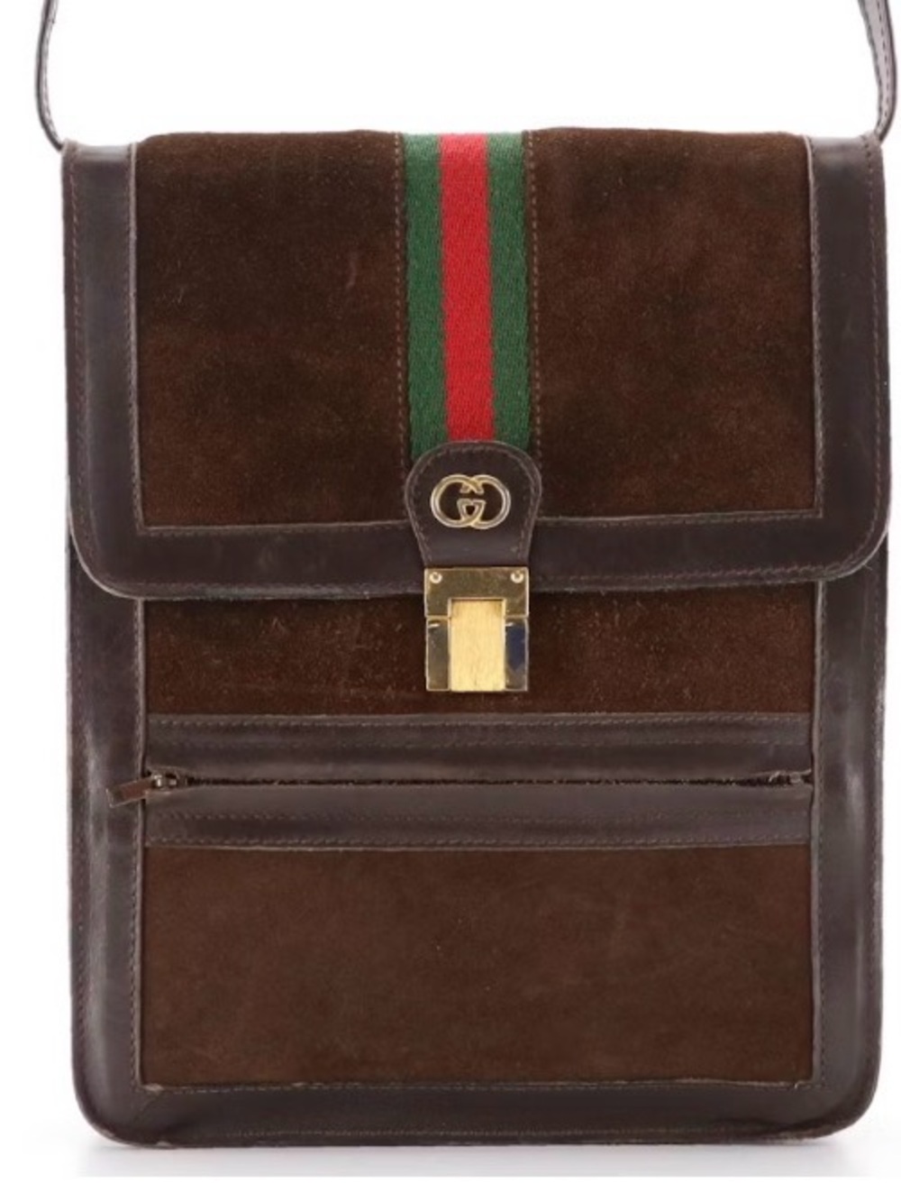Vintage Gucci Parfums Brown Suede & Leather Shoulder Bag with Sherry Line Stripe - Picture 6 of 13